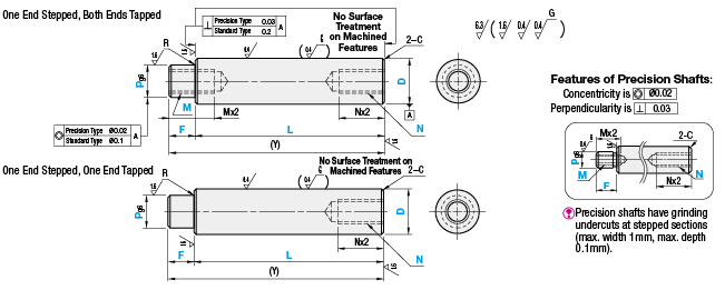 Precision Linear Shafts - One End Stepped - Both Ends Tapped:Related Image