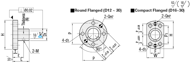 Shaft Supports - Round Flange Mount, Thick Holder, with Dowel Hole:Related Image