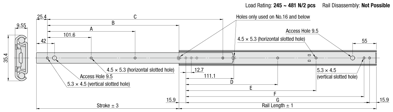 Telescopic Slide Rails - Stainless Steel,Medium Load, Two Step Slide:Related Image