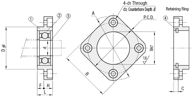 Suppprt Units - Round Type, Support Side with Retaining Ring:Related Image