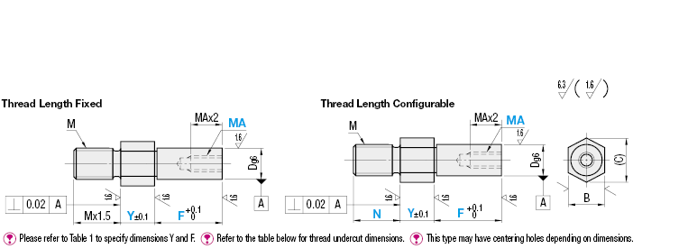 Cantilever Shafts - Hexagon, Threaded, with Tapped End:Related Image