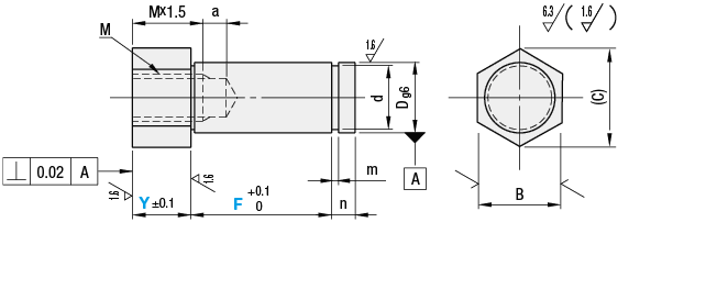 Cantilever Shafts - Bolt Mount Type - Hexagon, with Retaining Ring Groove:Related Image