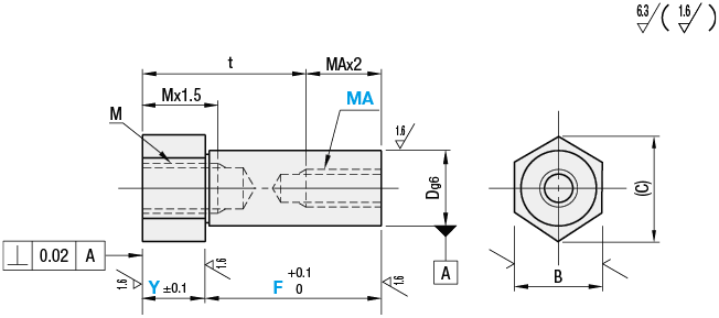 Cantilever Shafts - Bolt Mount Type - Hexagon, with Tapped End:Related Image