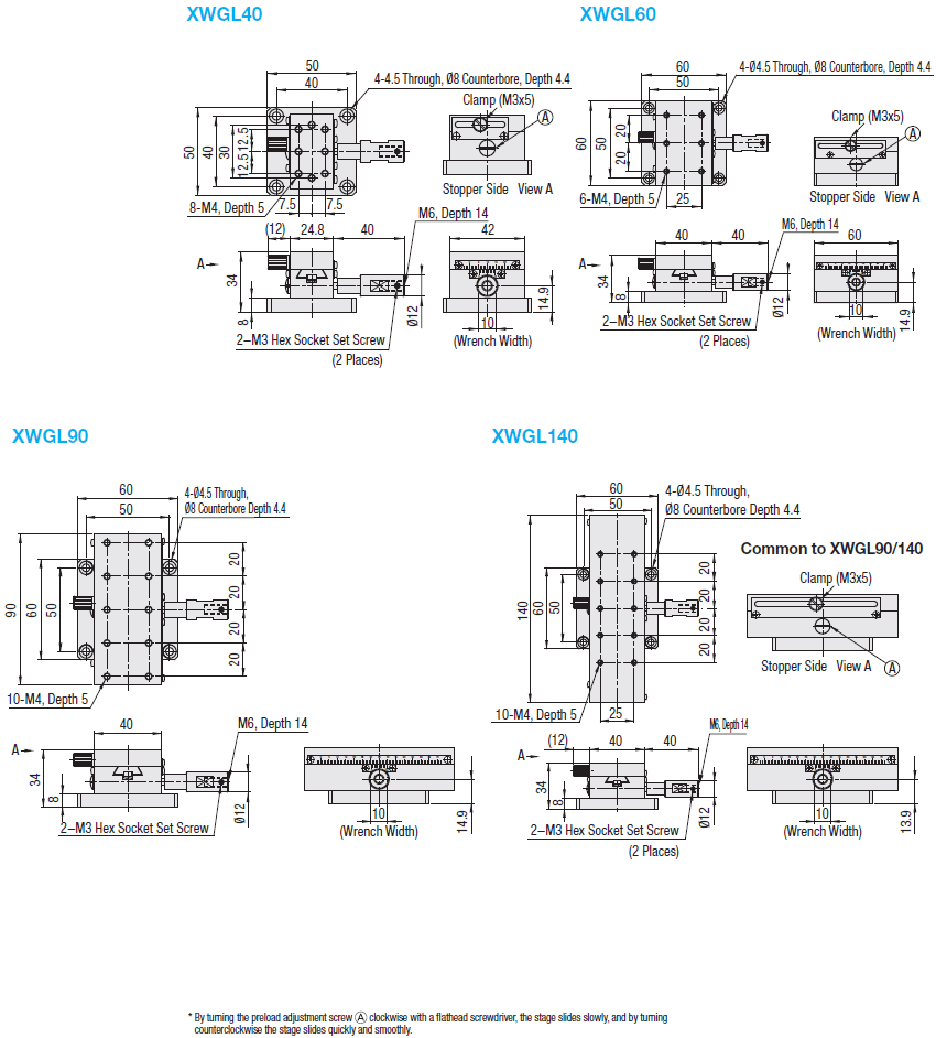 X-Axis Stages- Dovetail Groove, Rack&Pinion, Screw Replaceable Type:Related Image