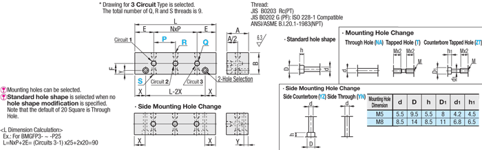 Manifold Blocks - Pneumatic, Outlets 3 Sides, No Inlets, Vertical / Horizontal Mounting:Related Image