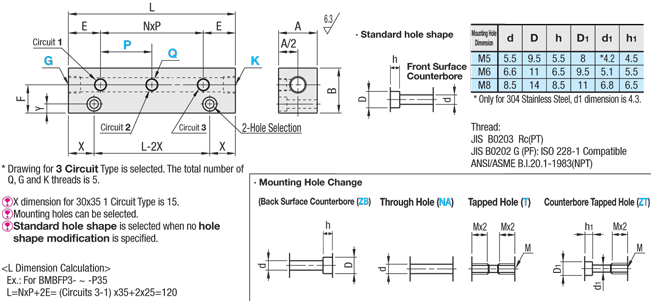 Manifold Blocks - Hydraulic, Outlets 1 Side, 2 Inlets, Vertical Mounting:Related Image