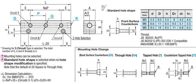 Manifold Blocks - Pneumatic, Outlets 1 Side, 2 Inlets, Vertical Mounting:Related Image