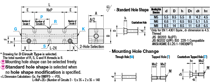 Manifold Blocks - Hydralulic, Outlets 2 Sides, 2 Inlets, Horizontal Mounting:Related Image