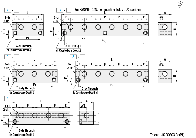 Manifold Blocks - Hydralulic/Pneumatic, Outlets 1 Side, 2 Inlets, Vertical Mounting:Related Image