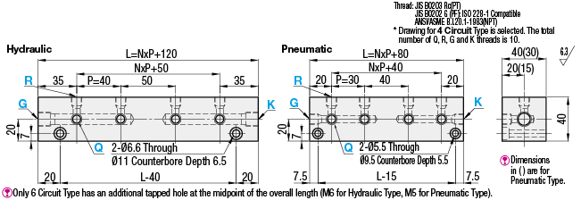 Manifold Blocks - Hydralulic/Pneumatic, Two Circuit, Outlets 2 Sides, Vertical / Horizontal Mounting:Related Image