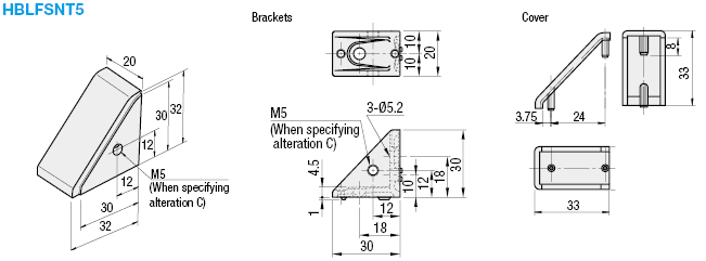 Brackets - 5 Series, with Caps, 20mm Square:Related Image