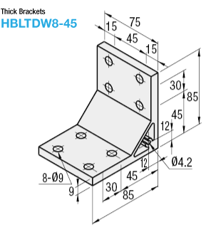 Brackets - 8-45 Series, Thick Brackets, 2 Slots, 8 Holes:Related Image