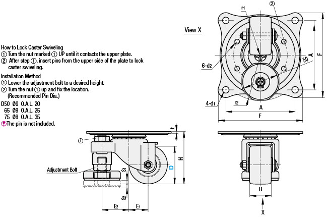 Casters with Adjustment Pads - Light Load Type:Related Image