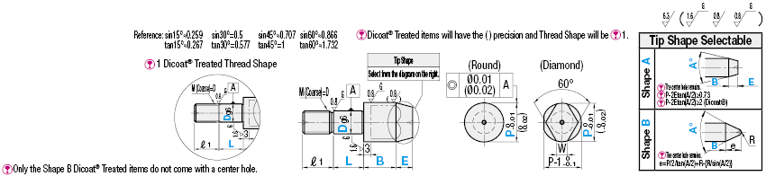 Locating Pins for Jigs & Fixtures - Precision(g6), Threaded, Tip Shape Selectable, Plated:Related Image