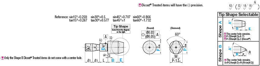 Locating Pins for Jigs & Fixtures - Standard(h7), Circumference Groove, Tip Shape Selectable, Plated:Related Image