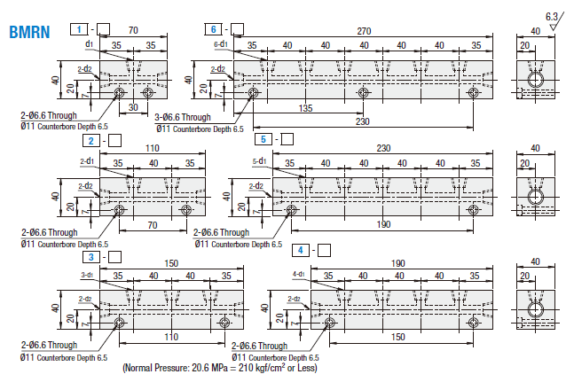 Manifold Blocks - Hydralulic, Outlets 1 Side, 2 Inlets, Horizontal Mounting:Related Image