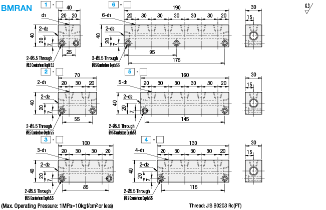 Manifold Blocks - Hydralulic, Outlets 1 Side, 2 Inlets, Horizontal Mounting:Related Image