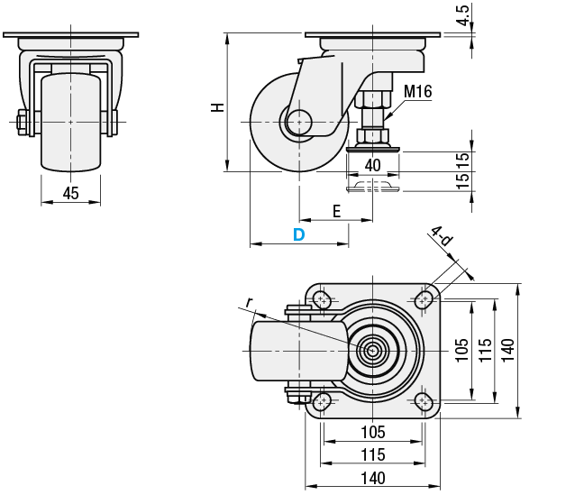 Casters with Adjustment Pads - Large Diameter Wheel:Related Image
