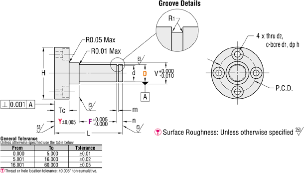 Cantilever Shafts - Inch, Flanged Shafts, Retaining Ring Groove:Related Image