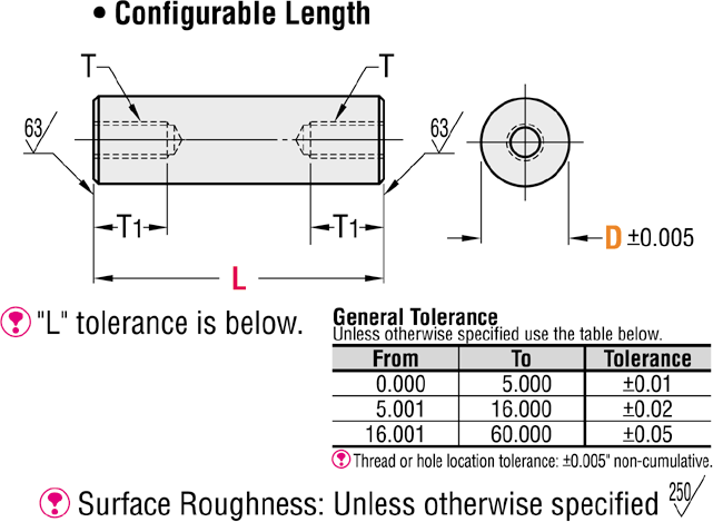 Circular Posts - Both Ends Tapped, Configurable Length (INCH):Related Image