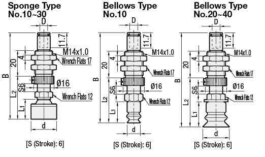Vacuum Fittings - Sponge / Bellows, Spring Type, T-Shape:Related Image
