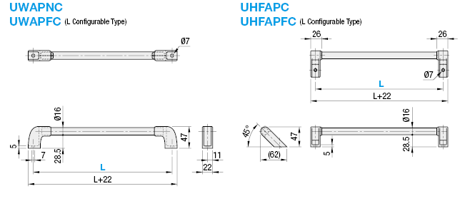 [External] Aluminum Pipe Handles (Small Diameter) -Standard/Offset: