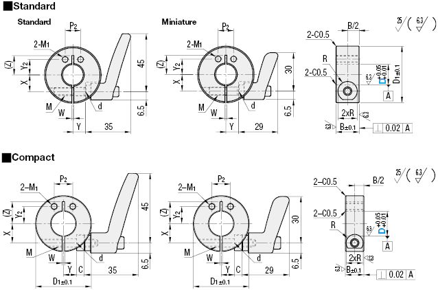 Shaft Collars - With Clamp Lever, Side Mount:Related Image
