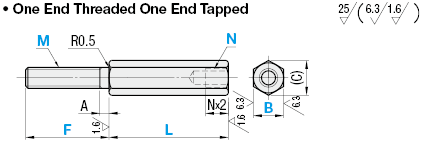 Hex Posts - One End Threaded, One End Tapped, Configurable L Dimension & Thread Length, Thread Size Selection:Related Image