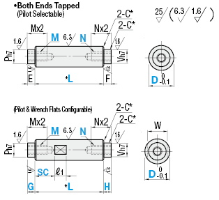 Circular Posts - With Pilot, One End Threaded, One End Tapped,:Related Image