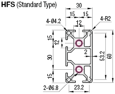 HFS6 Series Aluminum Extrusions 30mm / 60mm Square- -2 Slots-:Related Image