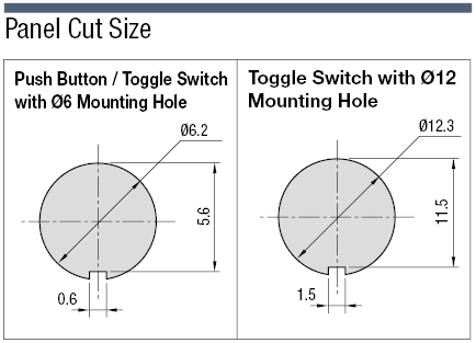 Toggle Switch Mounting Hole φ6, φ12:Related Image