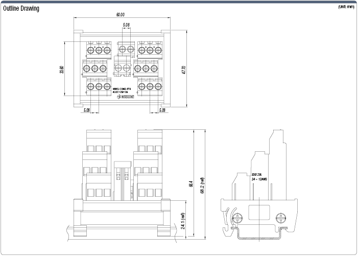 European-Model 1 Pair 9 x 2 pole, N Split Common Terminal Block:Related Image