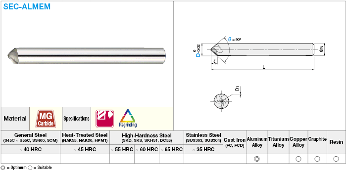 Carbide Chamfering End Mill for Aluminum Machining, 2-Flute:Related Image