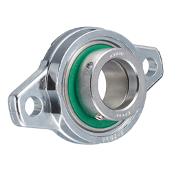 Flange Mount Bearing Units - Two-Bolt Diamond Flange, Cylindrical Hole with Eccentric Ring, Stainless Steel Silver Body, MUFL Series