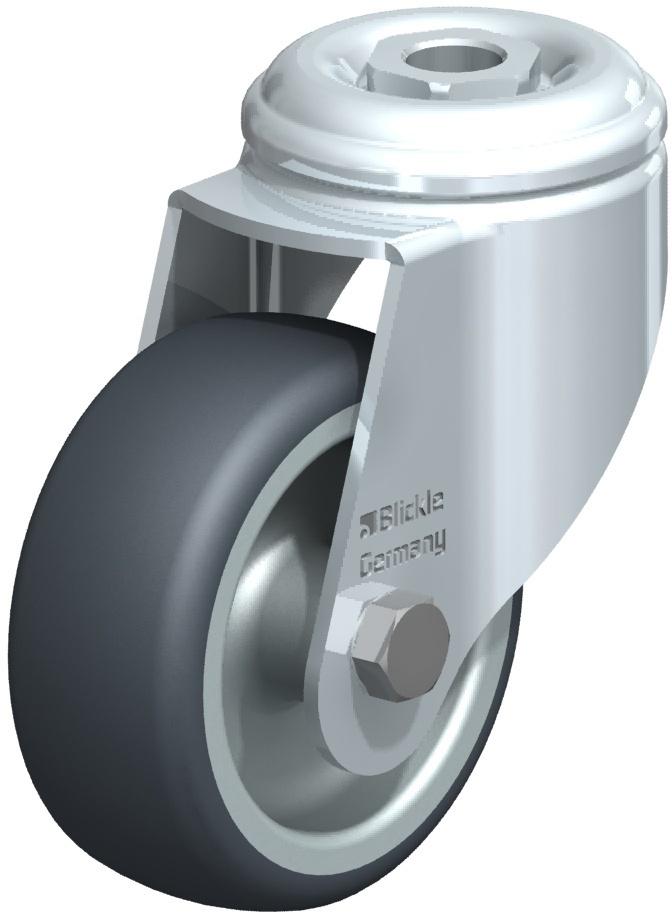 Medium Duty Institutional Swivel Casters - Hollow Kingpin,Gray Thermoplastic Rubber Tread On Gray Polypropylene Core Wheel