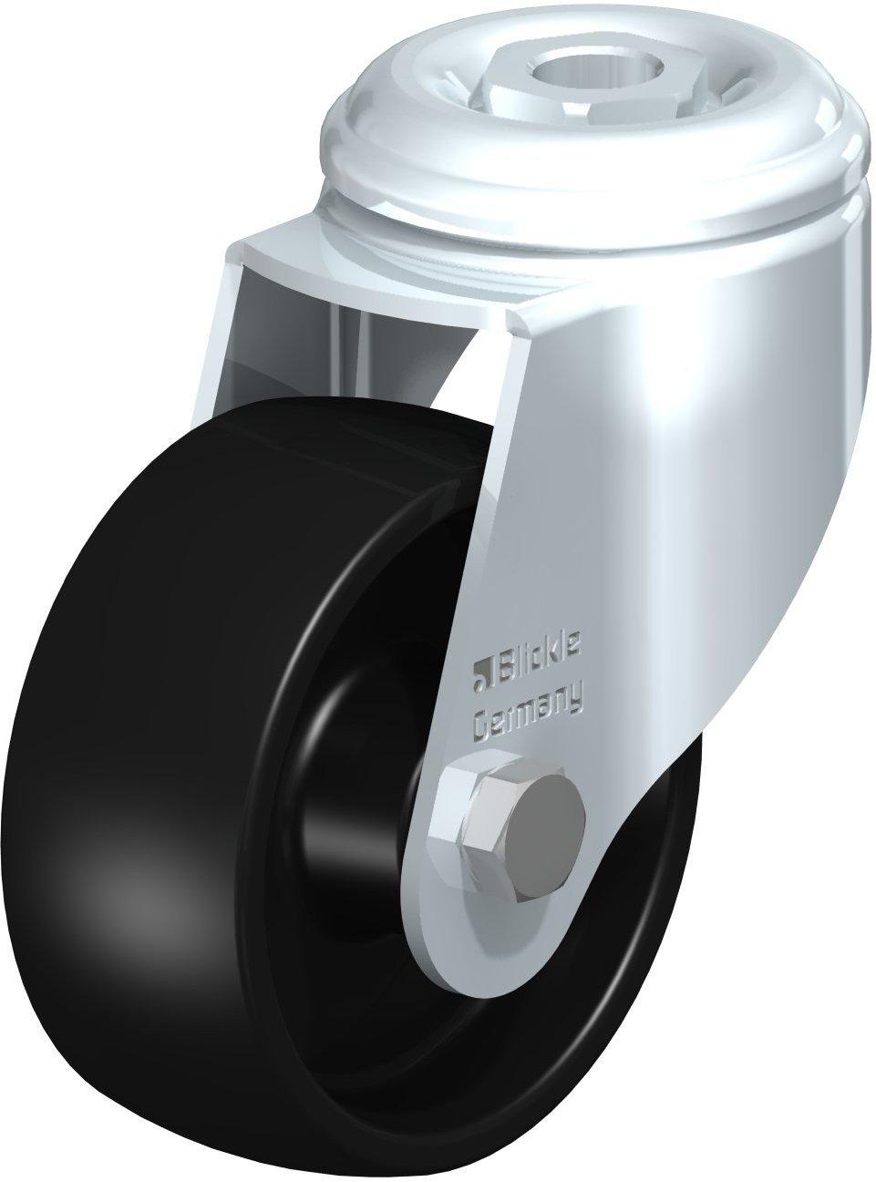 Medium Duty Institutional Swivel Casters - Hollow Kingpin, Plain Bore, Impact Resistant Black Nylon Wheel