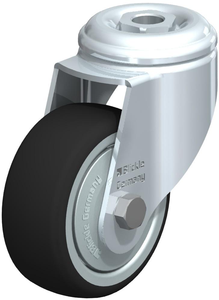 Medium Duty Institutional Swivel Casters - Hollow Kingpin, Ball Bearing, Gray Thermoplastic Polyurethane Tread On Gray Nylon Core Wheel