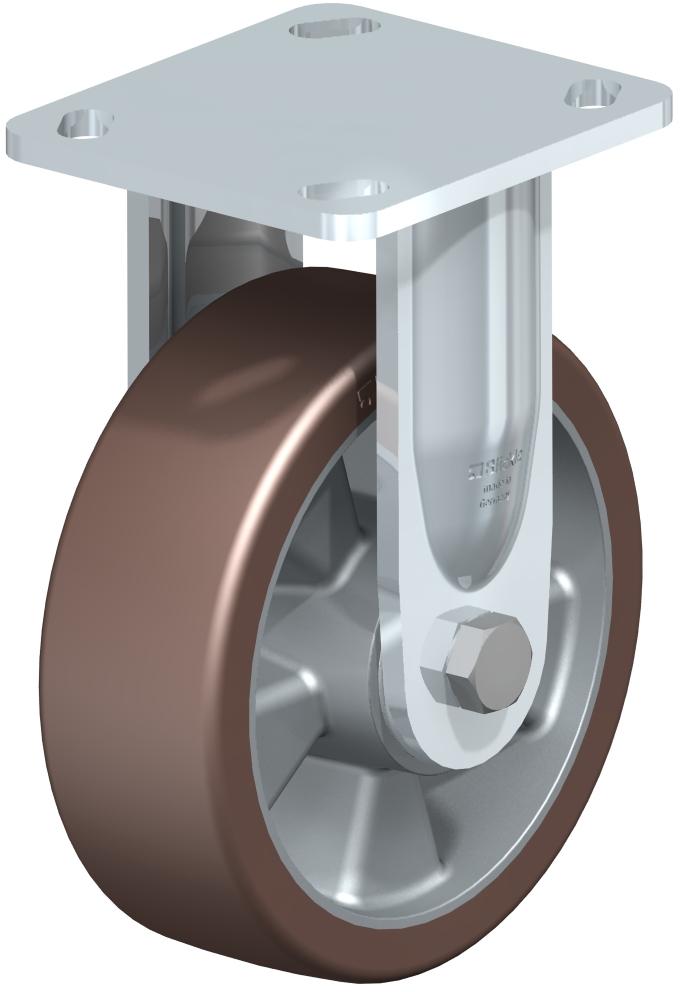 Medium Duty Industrial Top Plate Casters - Rigid, Ball Bearing, Blickle Extrathane Brown Polyurethane Tread On Aluminum Core Wheel
