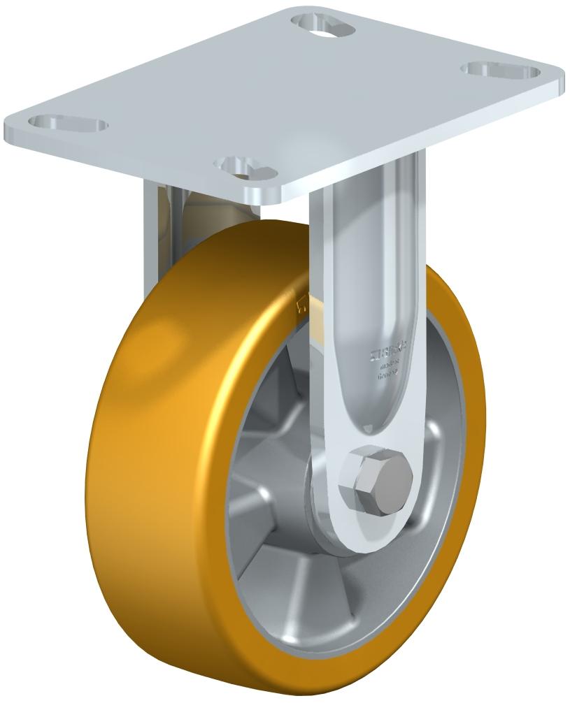 Heavy Duty Industrial Large Top Plate Casters - Rigid, Ball Bearing, Blickle Extrathane Yellow Polyurethane Tread On Aluminum Core Wheel BHS-ALTH 200K-16