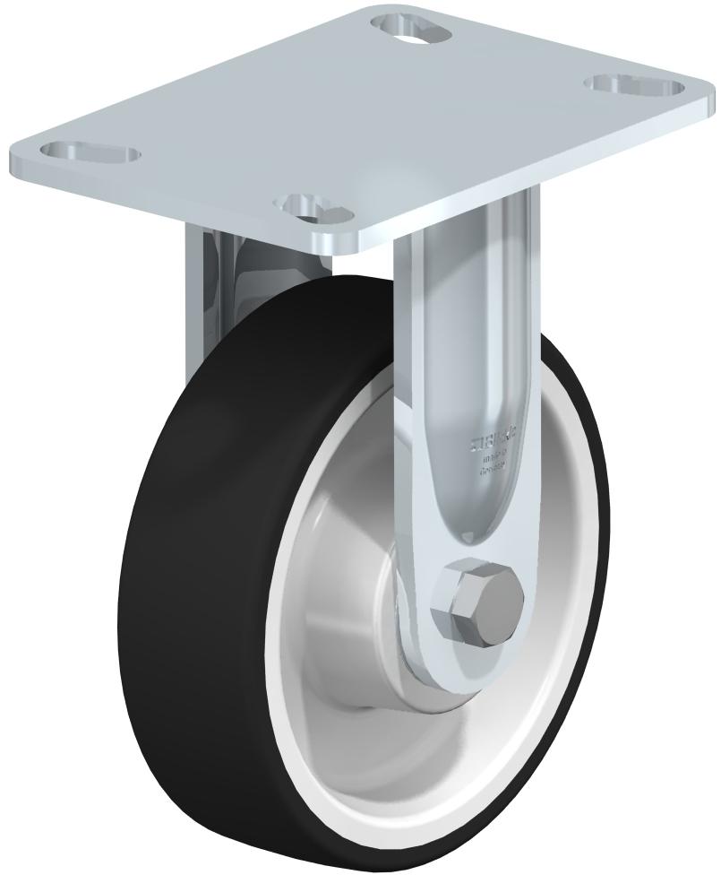 Heavy Duty Industrial Large Top Plate Casters - Rigid, Ball Bearing, Gray Thermoplastic Polyurethane Tread On White Nylon Core Wheel BHS-POTH 150K-16