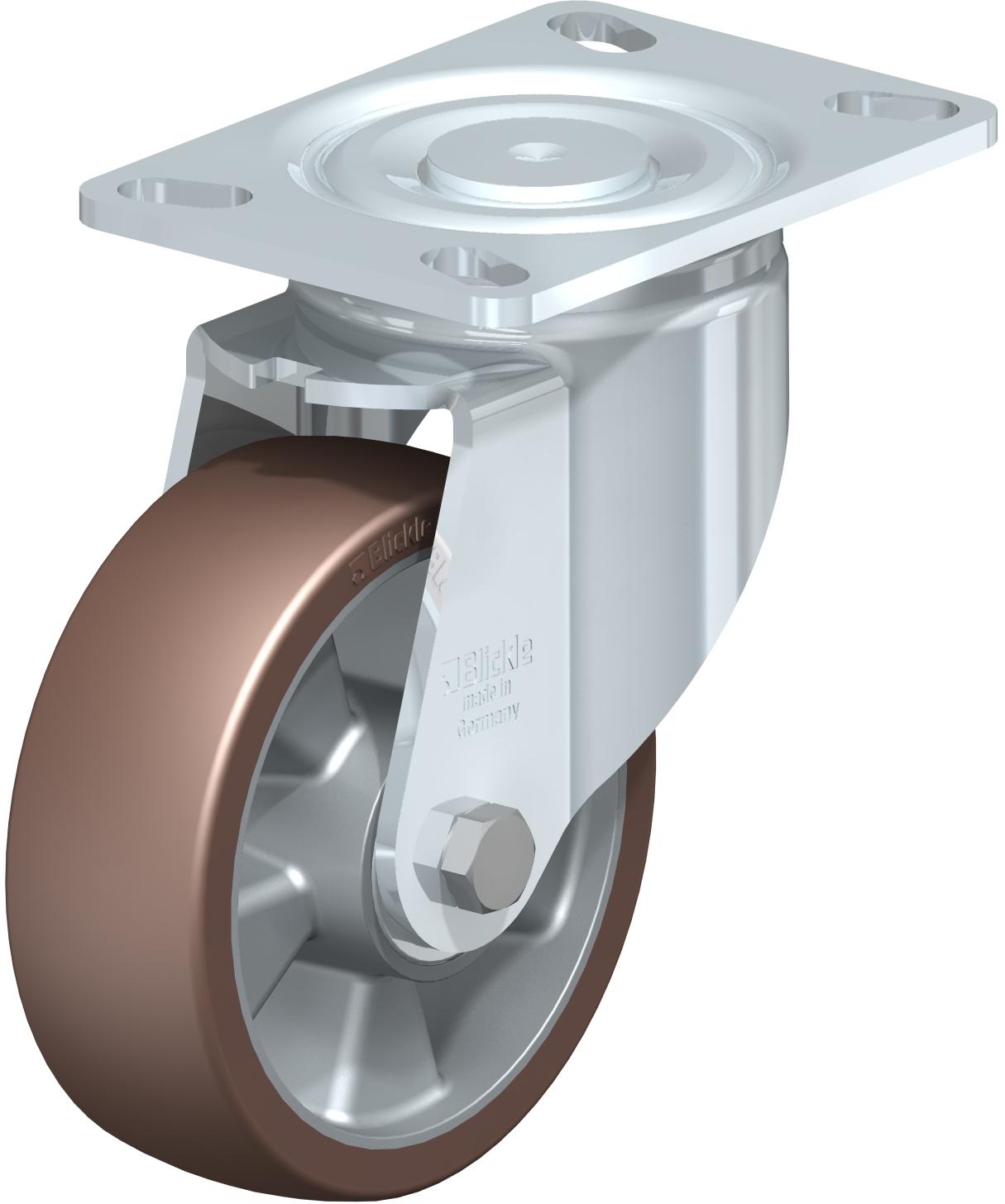 Heavy Duty Industrial Large Top Plate Casters - Swivel, Ball Bearing, Blickle Besthane Brown Polyurethane Tread On Aluminum Core Wheel LH-ALB 150K-16