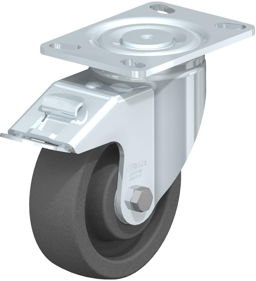 Heavy Duty Industrial Large Top Plate Casters - Swivel, Ball Bearing, Impact Resistant Extra Heavy Gray Nylon Wheel, Stop-Fix Brake