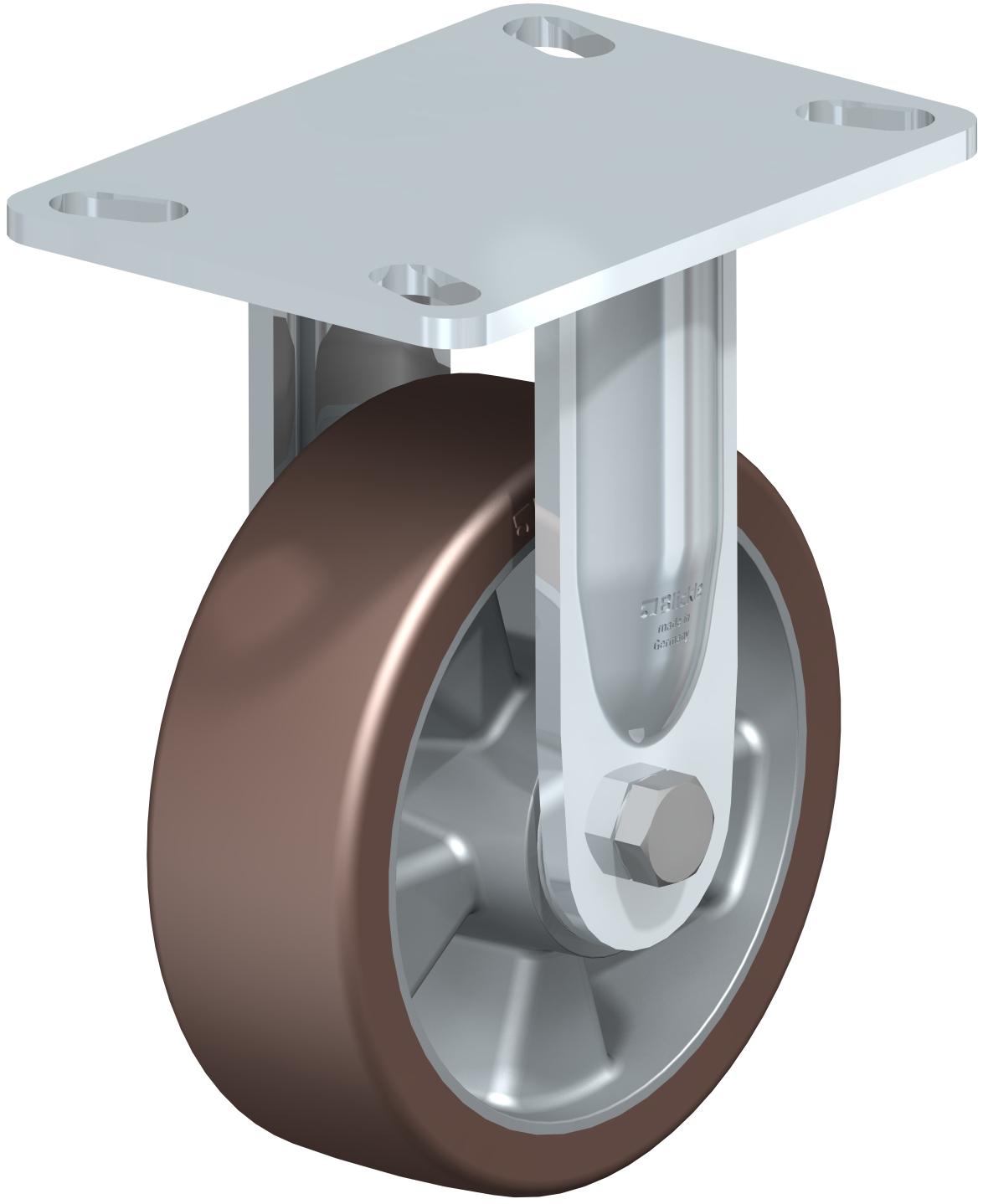 Heavy Duty Industrial Large Top Plate Casters -Rigid, Ball Bearing, Blickle Besthane Brown Polyurethane Tread On Aluminum Core Wheel