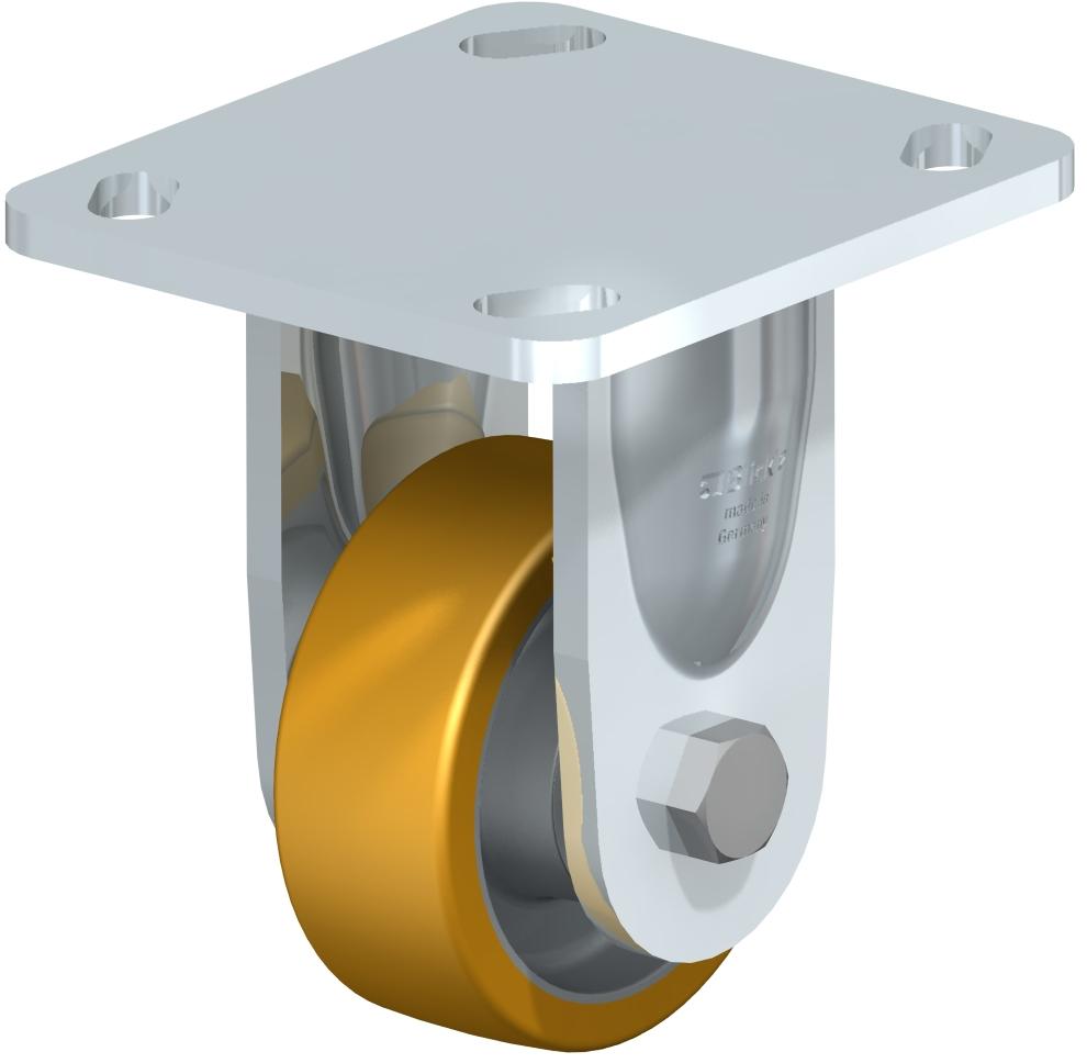 Heavy Duty Industrial Small Top Plate Casters - Rigid, Ball Bearing, Blickle Extrathane Yellow Polyurethane Tread On Aluminum Core Wheel BHS-ALTH 80K-14