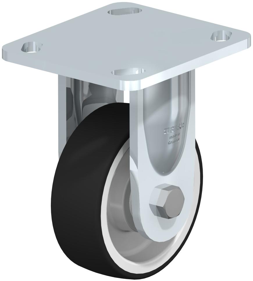 Heavy Duty Industrial Small Top Plate Casters - Rigid, Ball Bearing, Gray Thermoplastic Polyurethane Tread On White Nylon Core Wheel