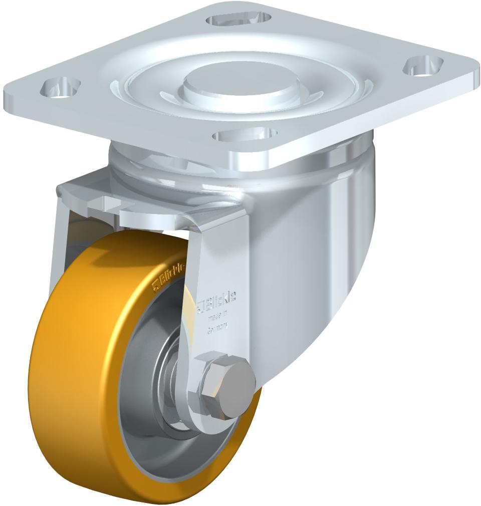 Heavy Duty Industrial Small Top Plate Casters - Swivel, Ball Bearing, Blickle Extrathane Yellow Polyurethane Tread On Aluminum Core Wheel LH-ALTH 125K-14
