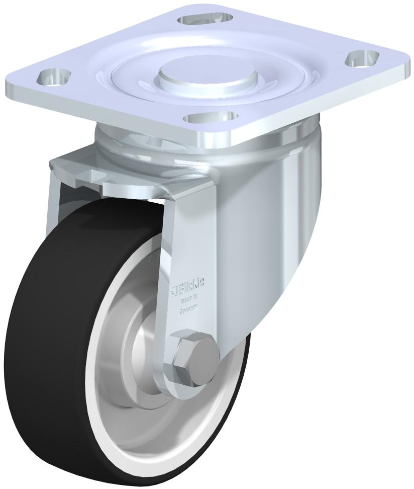 Heavy Duty Industrial Small Top Plate Casters - Swivel, Ball Bearing, Gray Thermoplastic Polyurethane Tread On White Nylon Core Wheel