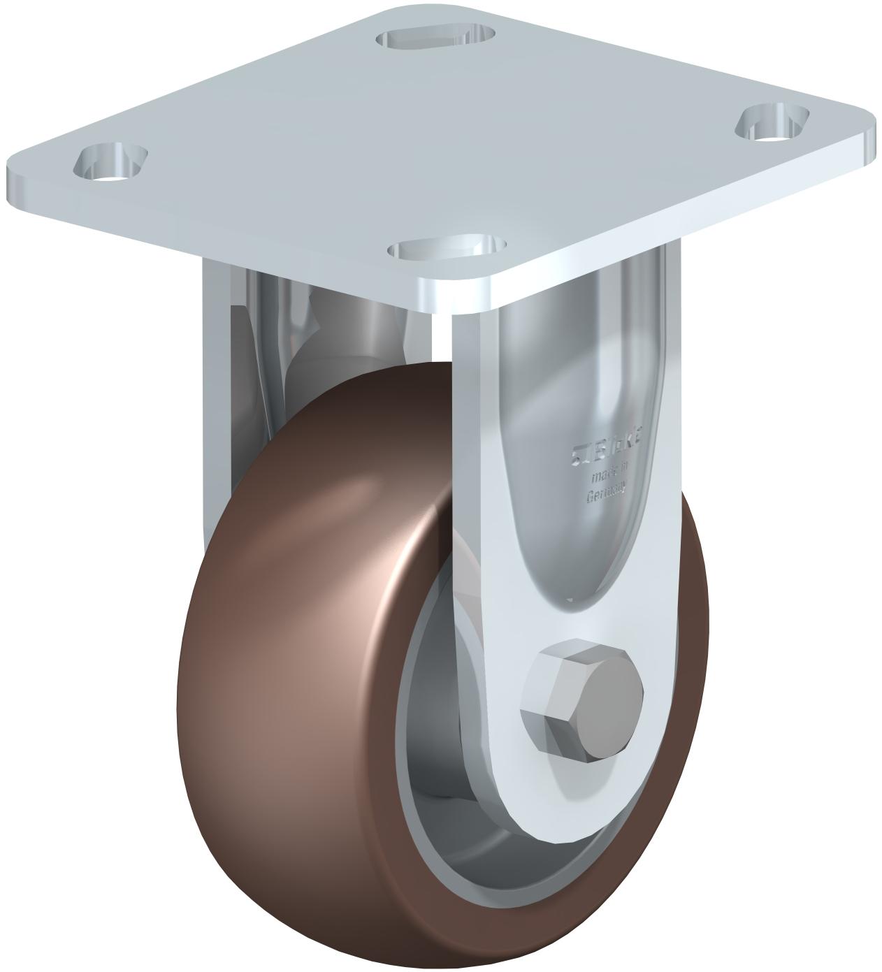 Heavy Duty Industrial Small Top Plate Casters -Rigid, Ball Bearing, Blickle Besthane Brown Polyurethane Tread On Aluminum Core Wheel