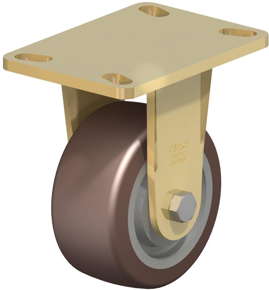Extra Heavy Duty Top Plate Casters - Rigid, Ball Bearing, Blickle Besthane Brown Polyurethane Tread On Cast Iron Core Wheel BS-GB 128K-16