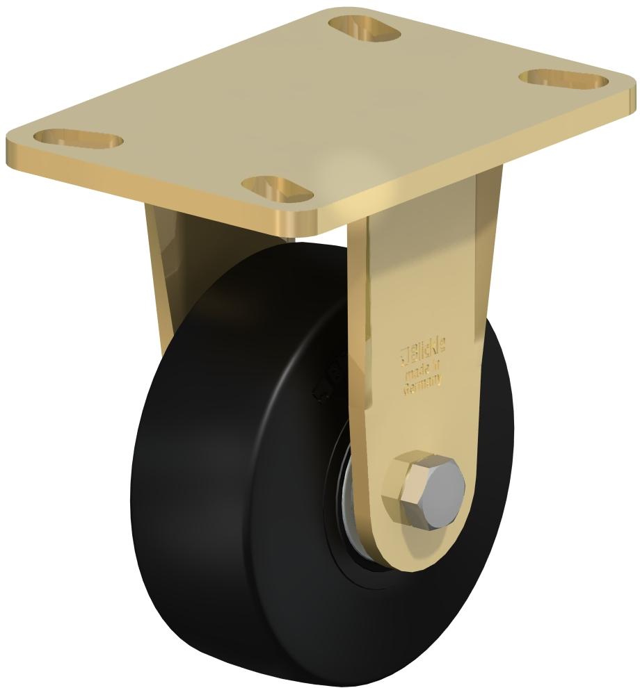 Extra Heavy Duty Top Plate Casters - Rigid, Ball Bearing, Blickle EasyRoll Black Rubber Tread On Black Nylon Core Wheel
